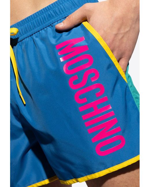 Moschino Blue Colorblocked Swim Trunks for men