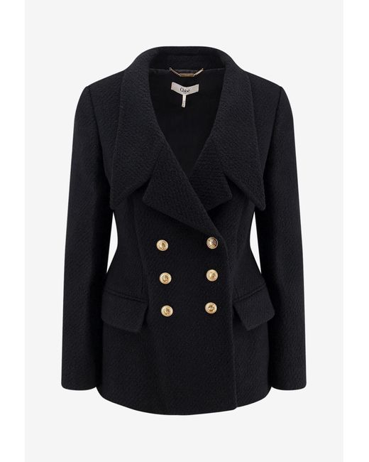 Chloé Black Double-Breasted Wool-Blend Jacket