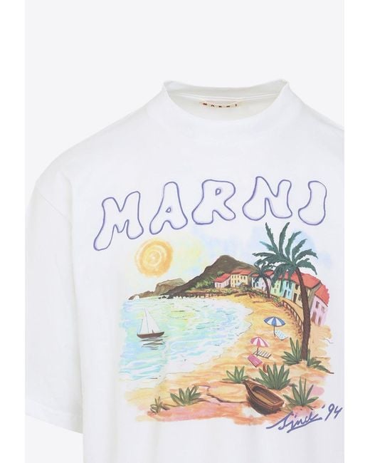 Marni White Graphic Print T-Shirt for men