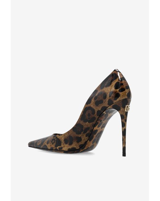 Dolce & Gabbana White Lollo 105 Leopard Print Patent Leather Pumps