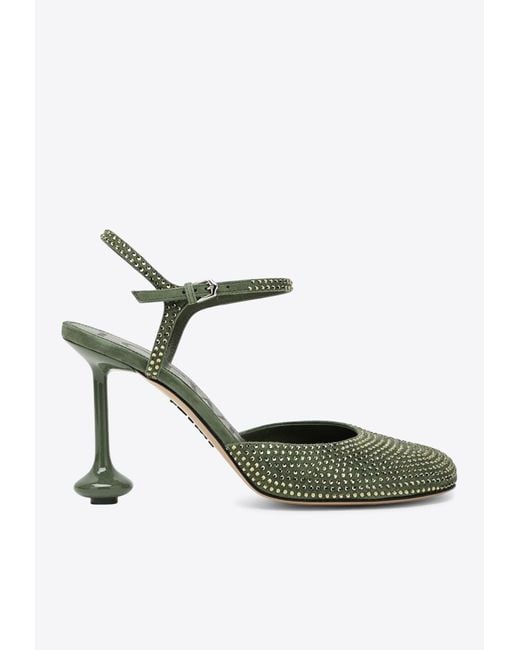 Loewe Green Toy 90 Rhinestone Embellished Suede Pumps