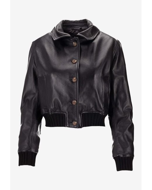 LA ROSE Black Leather Button-Up Jacket