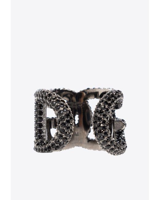 Dolce & Gabbana Black Dg Logo Rhinestone-Embellished Ring for men