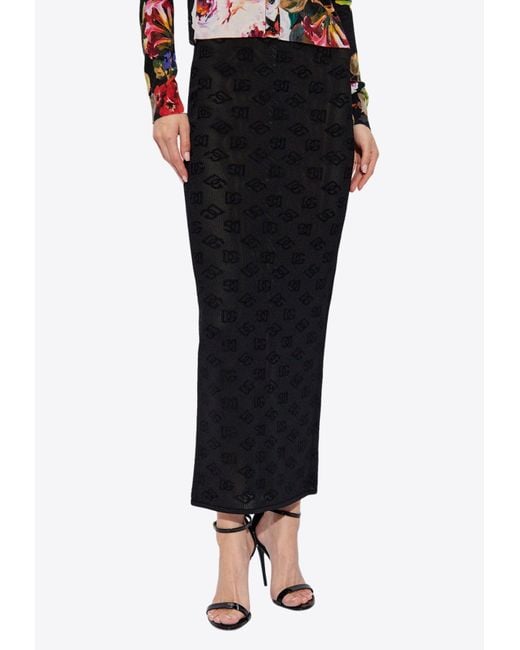 Dolce & Gabbana Black Logo Jacquard Midi Pencil Skirt