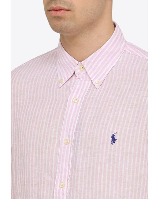 Polo Ralph Lauren Pink Long-Sleeved Stripe Shirt for men