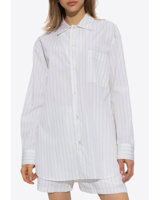 Bottega Veneta White Long-Sleeved Striped Shirt