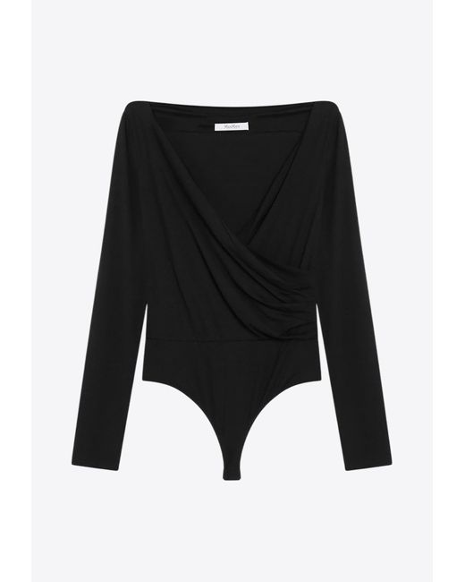Max Mara Black Cicladi V-Neck Draped Bodysuit