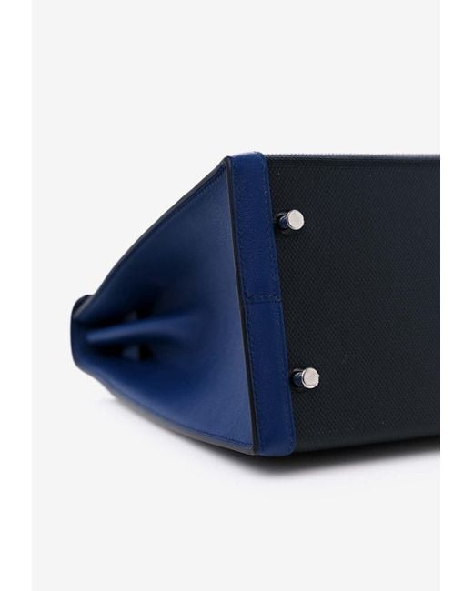 Hermès Kelly 32 Sellier In Black, Ecru Berline Toile And Bleu