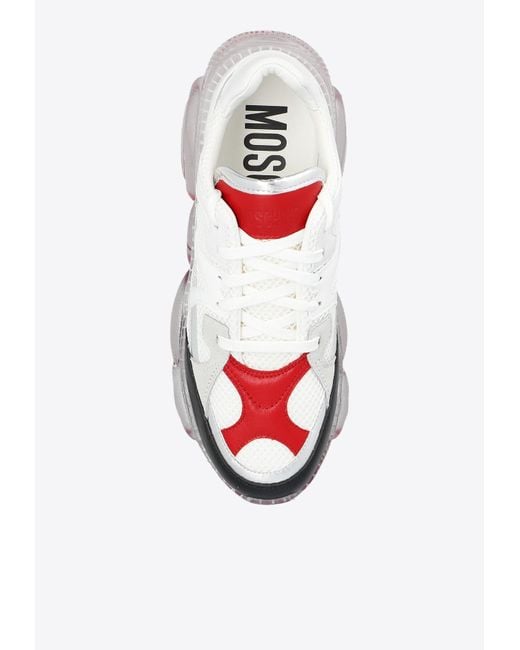 Moschino White Leather-Trim Mesh Sneakers