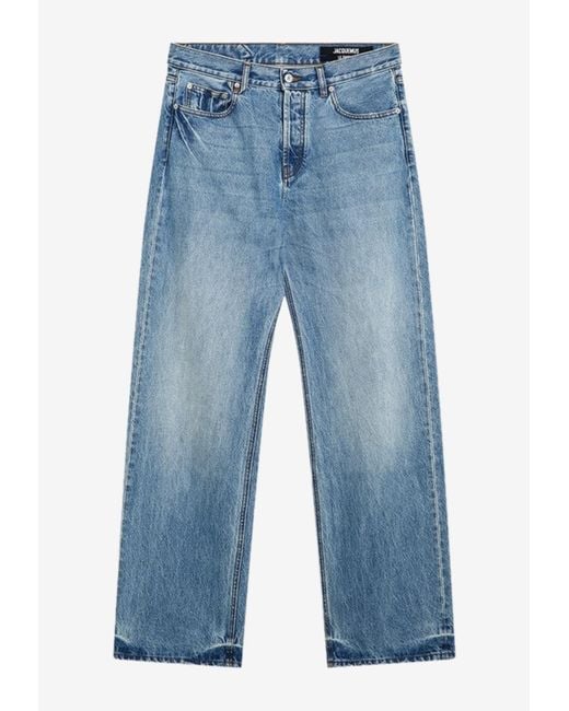 Jacquemus Blue Straight-Leg Faded Jeans for men