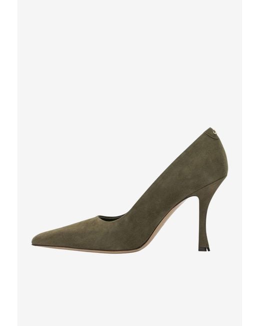Ferragamo Green Elydea 95 Suede Pumps