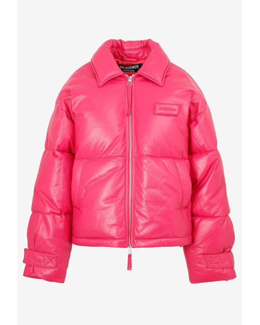 Jacquemus Leather Flocon Oversize Puffer Jacket in Pink for Men - Lyst