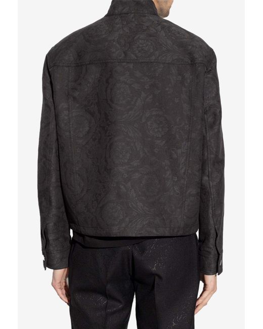 Versace Black Barocco Jacquard Zip-Up Jacket for men