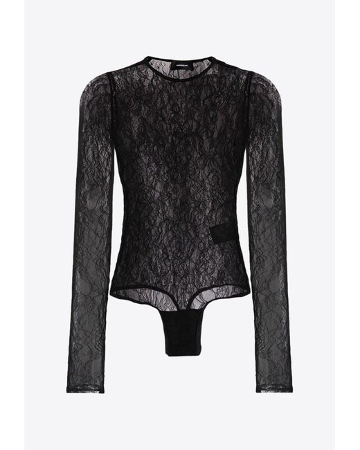 Wardrobe NYC Black Long-Sleeved Lace Bodysuit