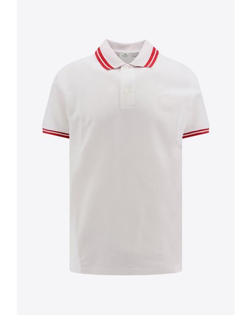 Etro White Pegaso Short-Sleeved Polo T-Shirt for men