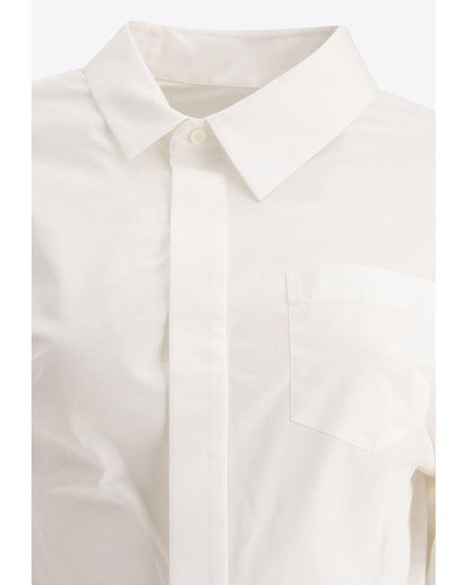 Sacai White Asymmetrical Long-Sleeved Poplin Shirt