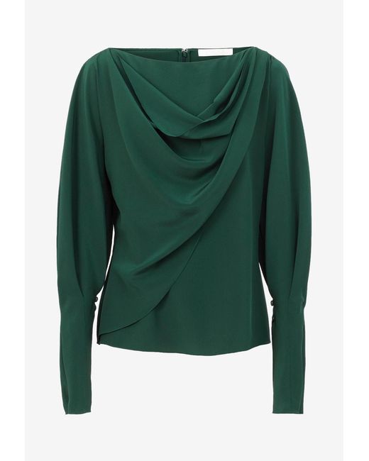 Chloé Green Draped Silk Top