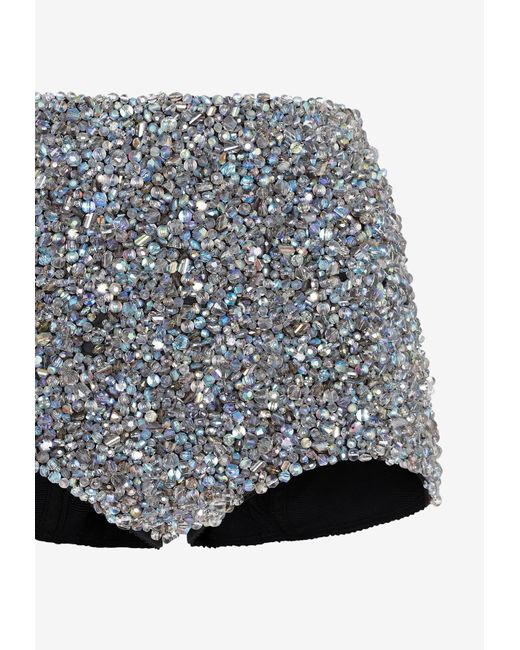 Dolce & Gabbana Gray Crystal-Embellished Mini Shorts