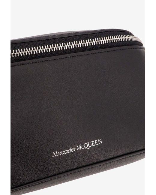 Alexander McQueen White Logo Print Leather Belt Bag for men