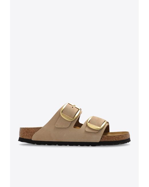 Birkenstock White Arizona Big Buckle Leather Slides