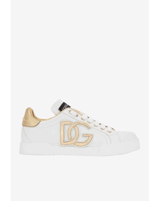 Dolce & Gabbana Portofino Dg Logo Sneakers In Calf Leather in White