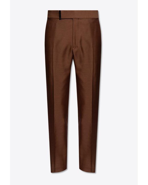 Tom Ford Brown Twill Wool-Blend Pants for men