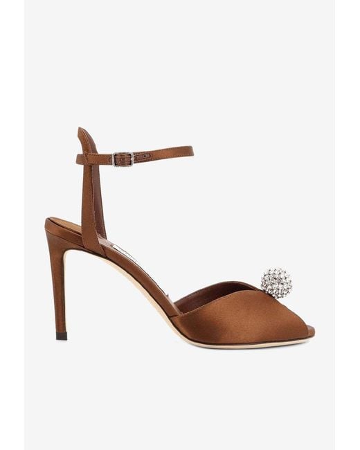 Jimmy Choo White Sacora 85 Crystal Embellished Satin Sandals