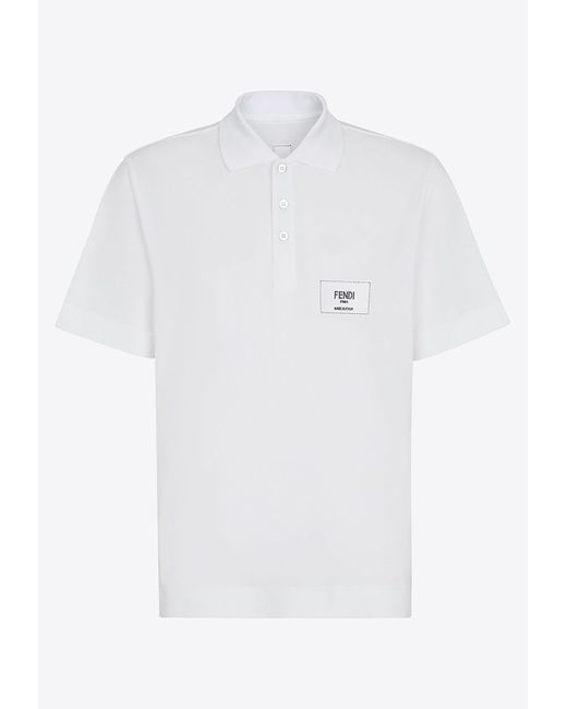 Fendi Logo Patch Detail Polo Shirt in White for Men | Lyst