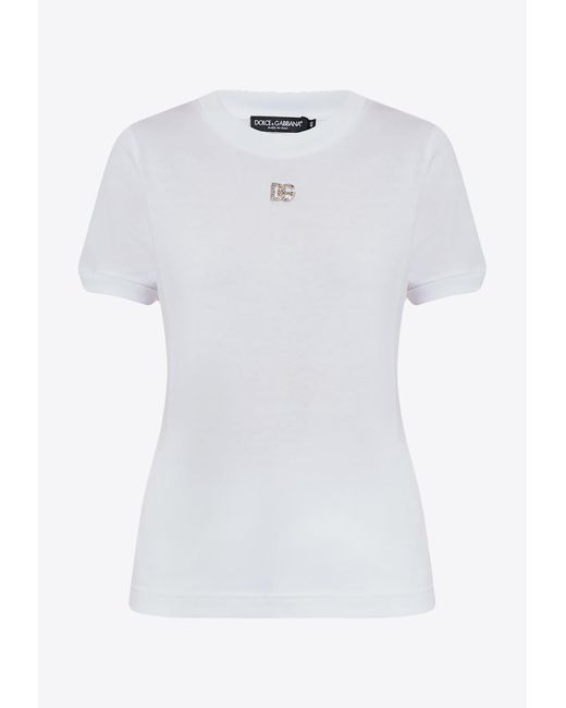 Dolce & Gabbana White Crystal Dg Logo T-Shirt