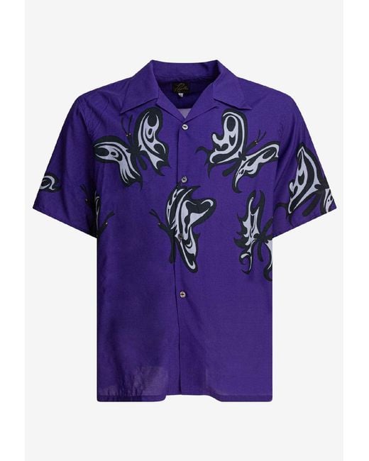 Needles Blue One-Up Buttoned Shirt for men