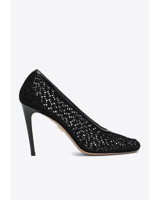 Ferragamo Black Sol 95 Macramé Leather Pumps