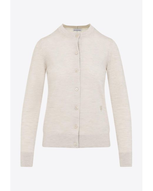 Burberry White B Shield Embroidered Wool Sweater