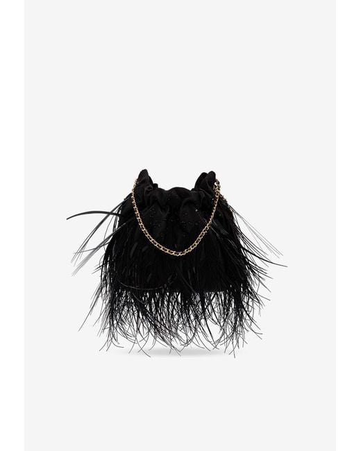 Tory Burch Black Mini Fleming Feathered Hobo Bag