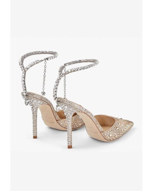 Jimmy Choo White Saeda 100 Crystal-Embellished Pumps