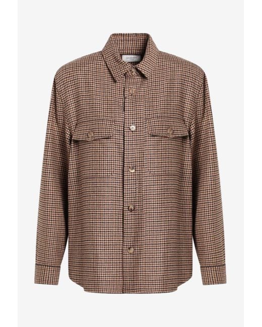 Saint Laurent Brown Houndstooth Wool-Blend Shirt
