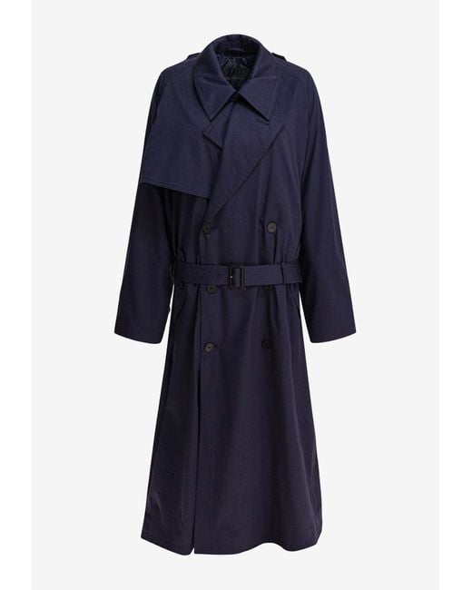 Balenciaga Blue Double-Breasted Belted Trench Coat