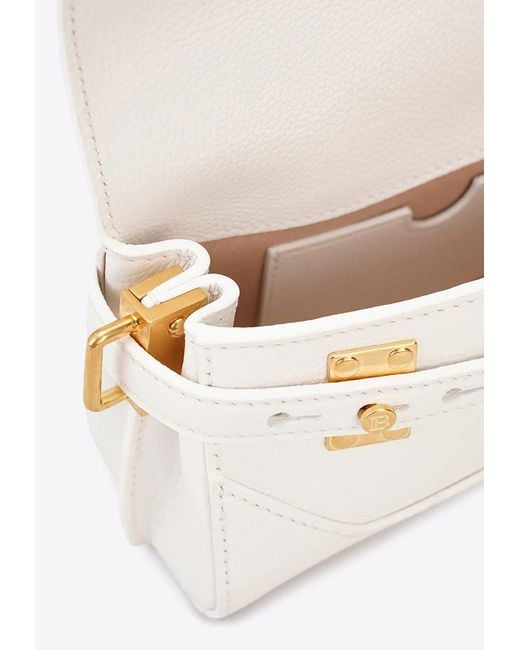 Balmain White B-Buzz 19 Leather Top Handle Bag
