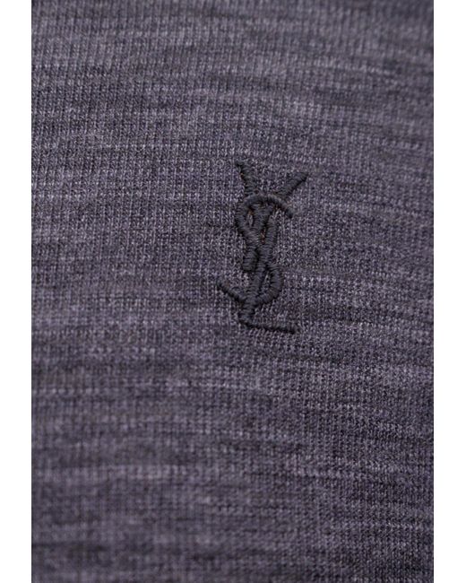 Saint Laurent Blue Logo-Embroidered Wool-Blend Sweater for men