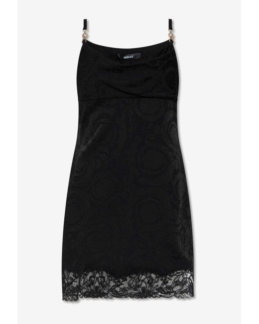 Versace Black Barocco Lace Sleeveless Mini Dress