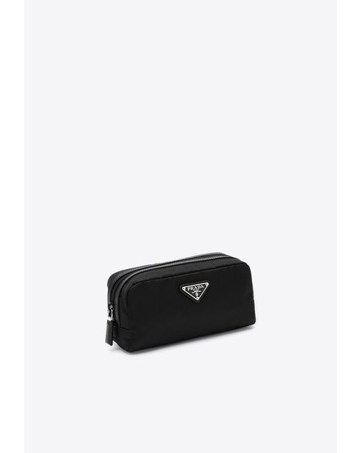 Prada White Triangle Logo Zipped Pouch for men