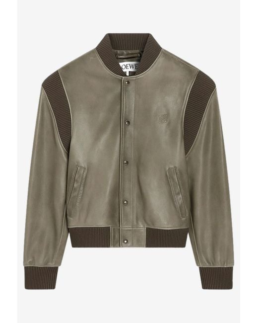 Loewe Green Leather Bomber Jacket for men