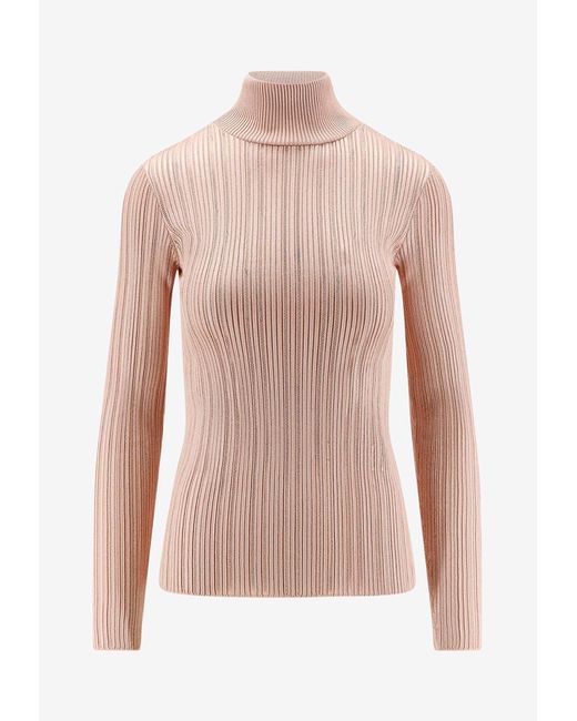 Elisabetta Franchi Pink Ribbed High-Neck Sweater