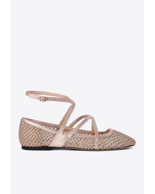 Jimmy Choo Pink Astoria Crystal-Embellished Ballet Flats