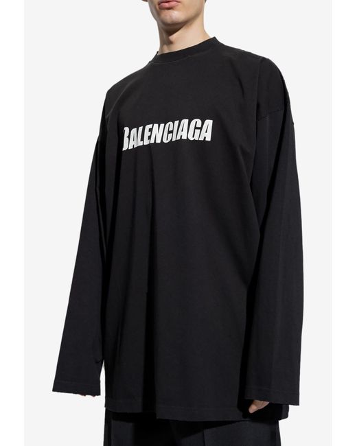 Balenciaga Black Long-sleeved Logo Print T-shirt for men