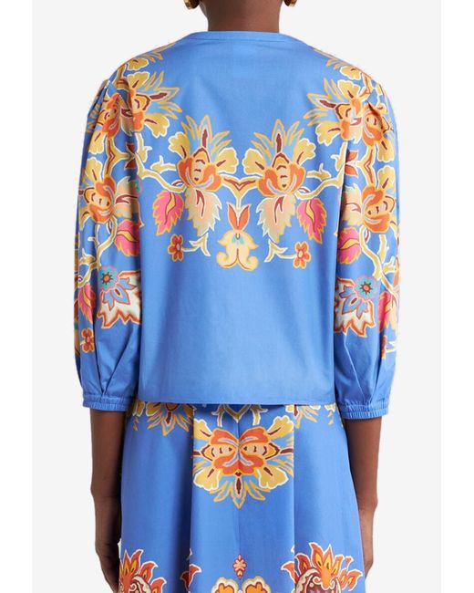 Etro Blue Cotton Blouse With Print