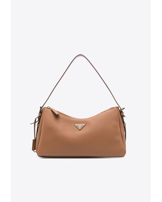 Prada White Medium Aimée Leather Shoulder Bag