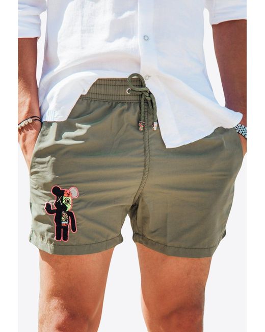 Les Canebiers Green Ermitage Mono Bear Embroidered Swim Shorts for men