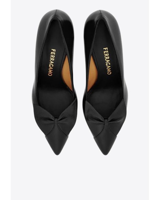 Ferragamo Black Gwen 70 Soft Bow Nappa Leather Pumps