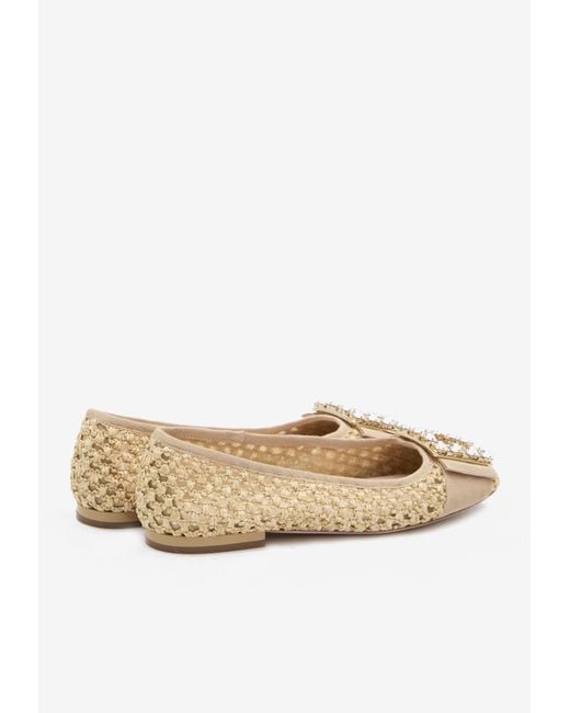 フラットシューズ ROGER VIVIER TRES VIVIER RAFFIA BALLET FLATS Très Vivier raffia-effect ballet flats in beige - Roger