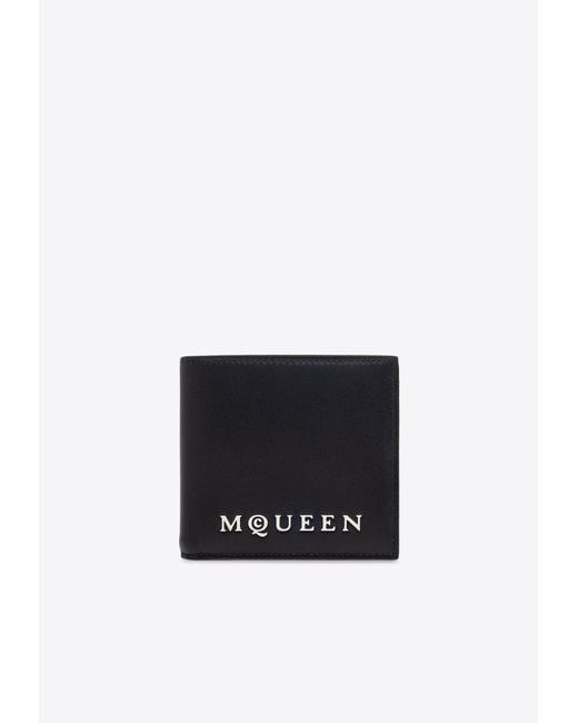 Alexander McQueen White Bi-Fold Leather Wallet With Logo-Print for men
